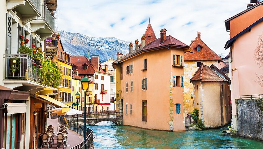 Buildings alongside canal in Annecy, France. 