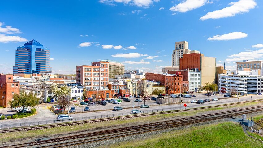 Downtown cityscape of Durham, North Carolina.