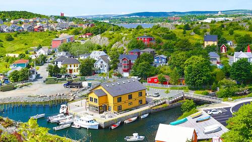 Aerial of St John's, Newfoundland in summer.