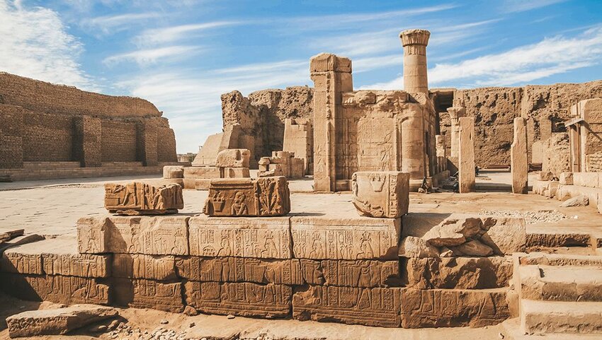 The ruins of the ancient temple of Horus in Edfu, Egypt.
