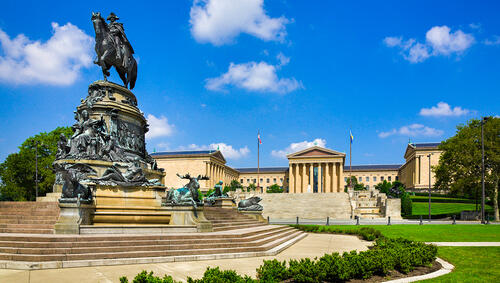 Statue and Philadelphia Art Museum. 