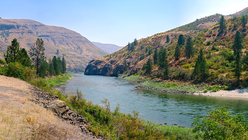 Salmon River with hills surrounding.