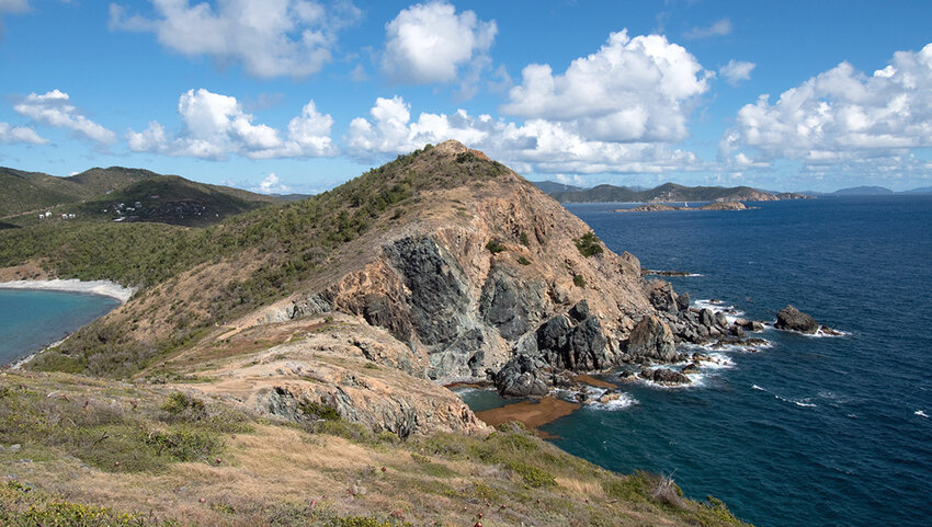 Rocky landscape and beach of Virgin Islands National Park.