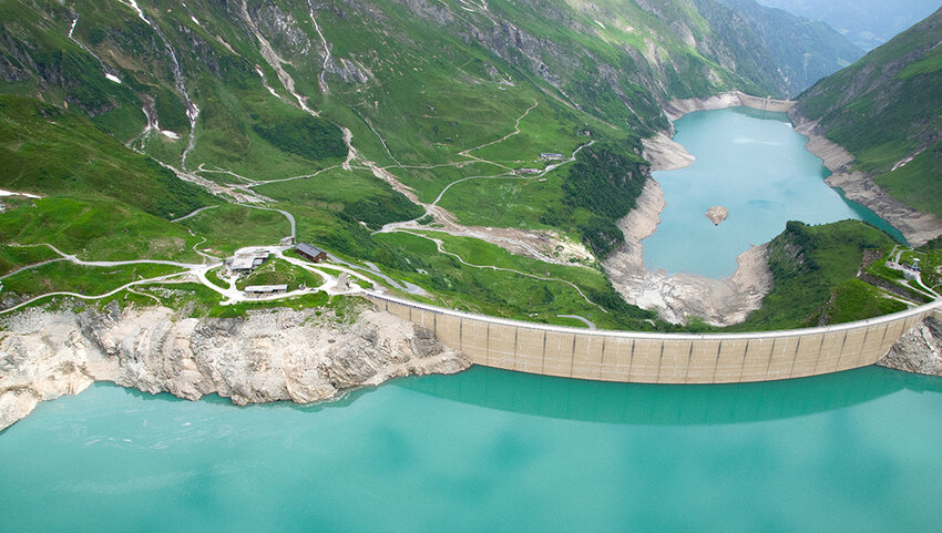 The storage reservoirs Mooserboden and Wasserfallboden in the austrian alps.