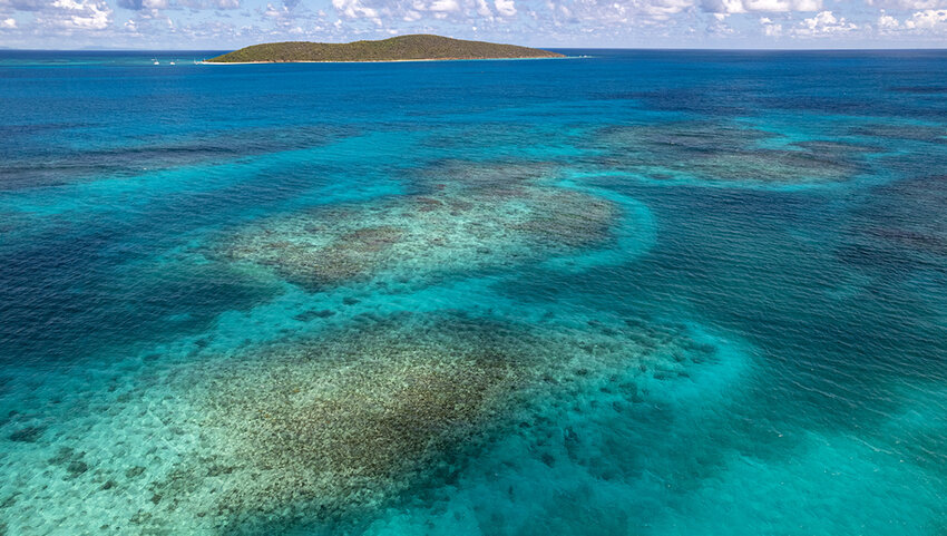 Aerial of Buck Island coral reef.