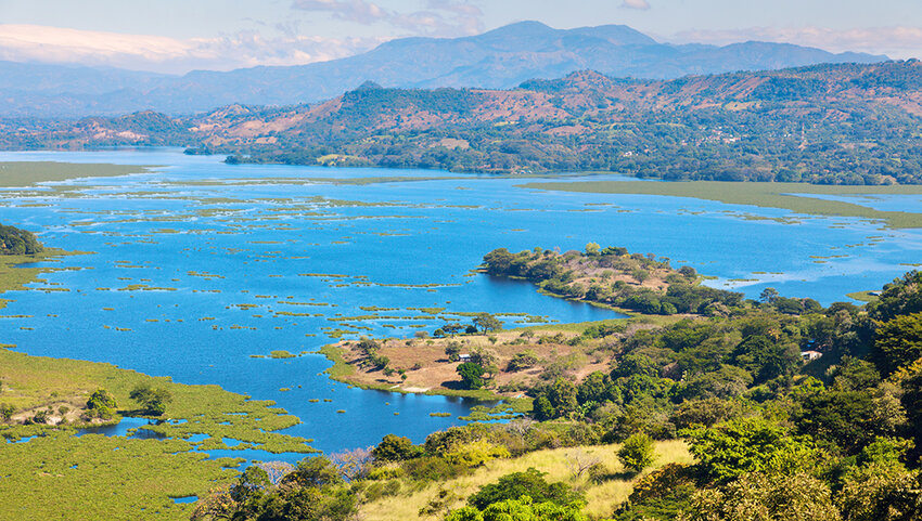 Aerial of Lake Suchitlan. 