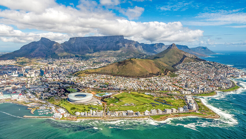 Cape Town and the 12 Apostels from above in South Africa.