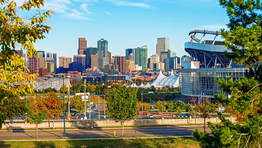 Downtown Denver Skyline and the Mile High Stadium.