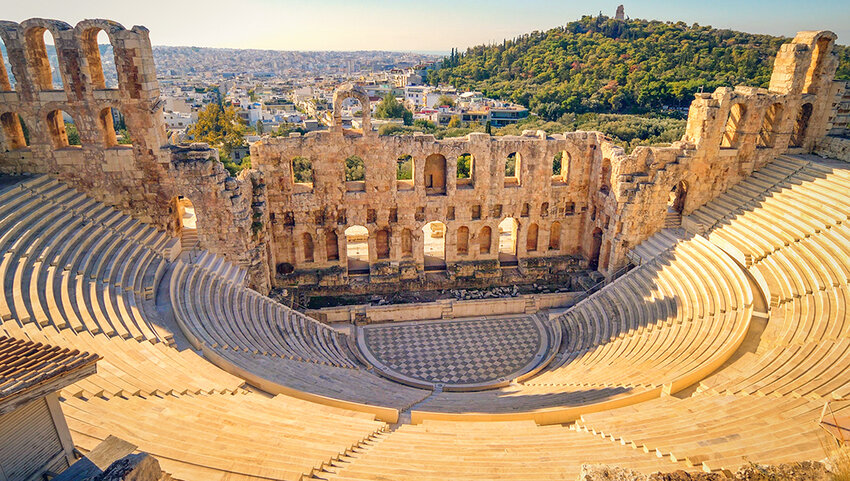 Stone amphitheater overlooking Athens.
