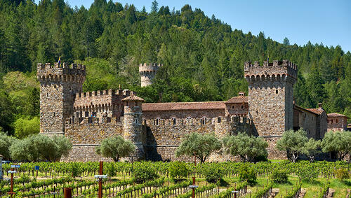 Vineyards with castle in California.