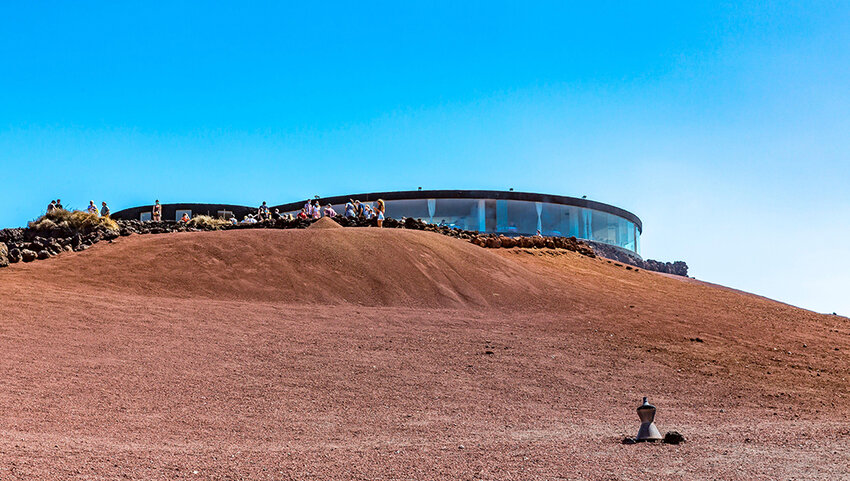 View up towards restaurant built on volcanic soil.