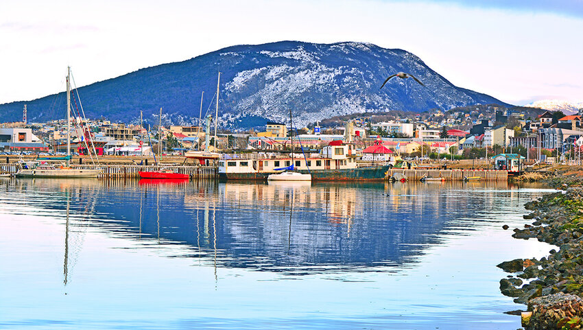Sailboats anchored in the bay of Ushuaia.