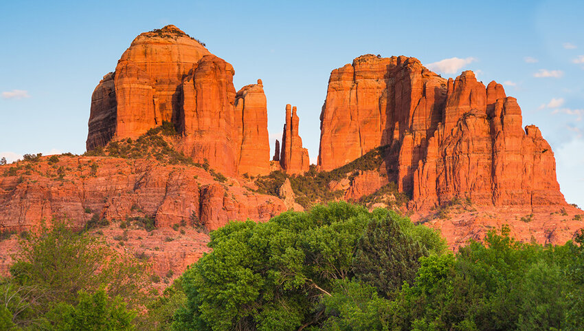 Scenic Cathedral Rock formation at Oak Creek in Sedona.