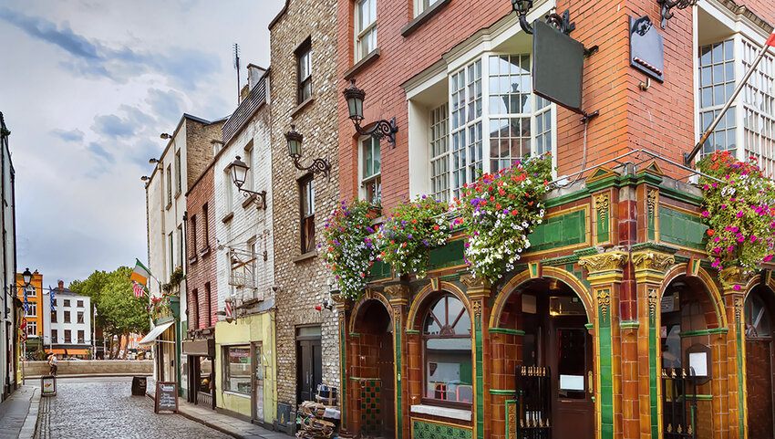 Street of shops in Dublin. 