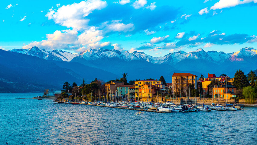 The town of Bellano, on Lake Como, on a winter day.