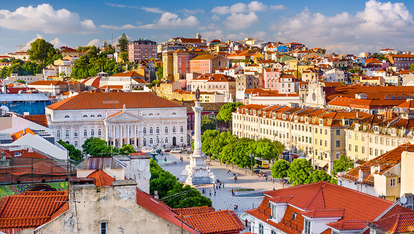 Lisbon, Portugal skyline view over Rossio Square.