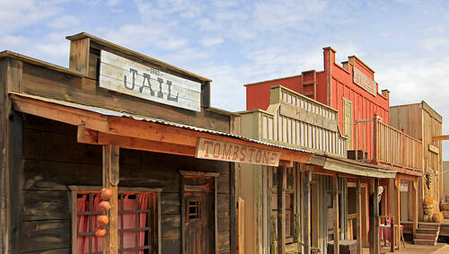 Western houses on the stage of the O.K. Corral gunfight in Tombstone Arizona.
