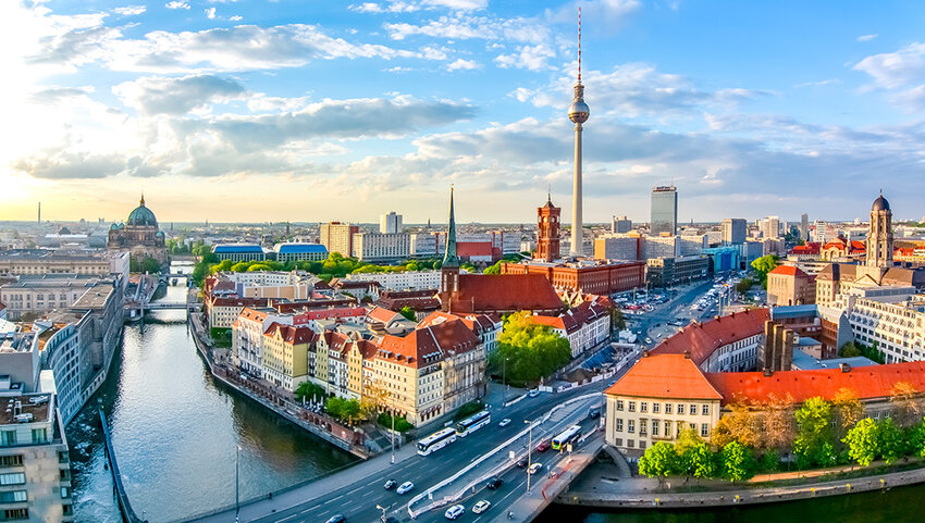 Berlin cityscape with Berlin cathedral and Television tower.