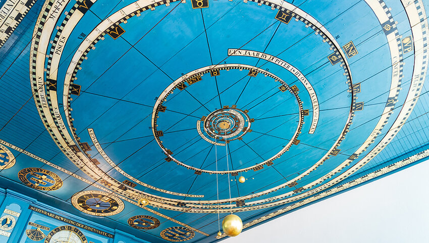 Blue ceiling of the planetarium Eise Eisinga.