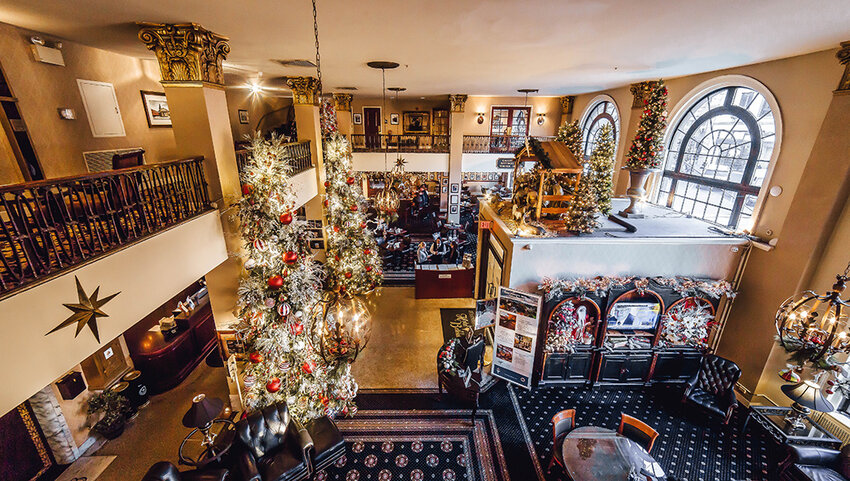 Lobby of the Historic Hotel Bethlehem decorated for Christmas.