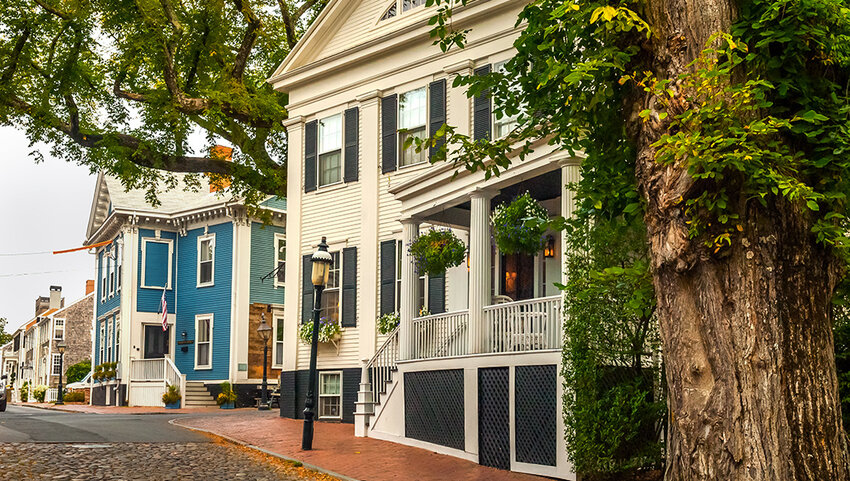 Houses on street in Nantucket.