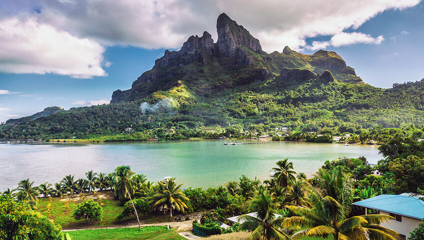 Bora Bora and Mount Otemanu nature landscape in Tahiti, French Polynesia.