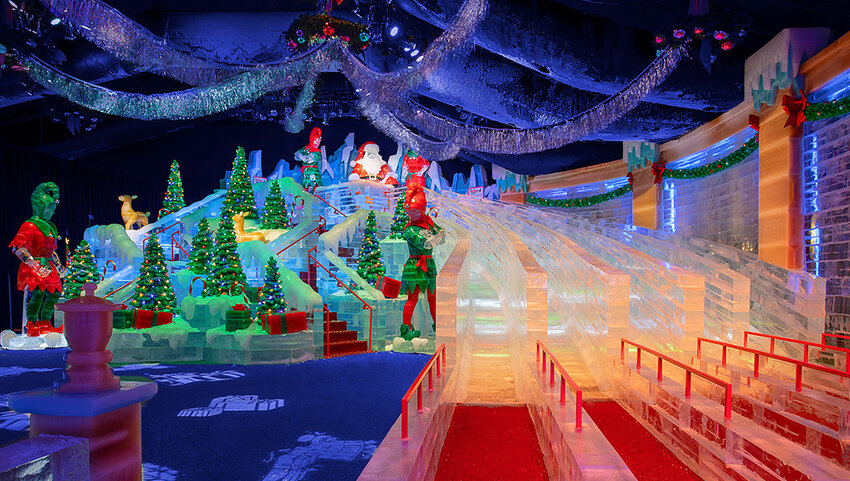 Ice sculptures and ice slides.