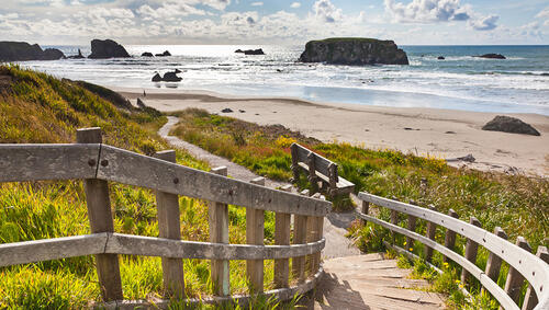 Wooden staircase leading to Bandon Beach.