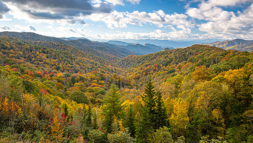 Great Smoky Mountains National Park, Tennessee overlooking the Newfound Pass in autumn.