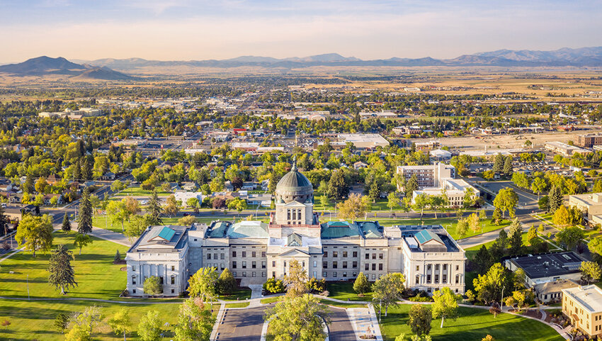 Aerial of Helena, Montana and the Montana State Capitol. 