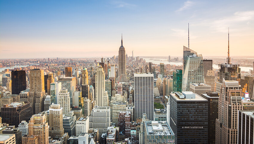 Aerial of New York City skyline.